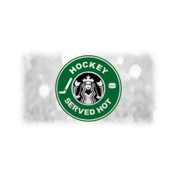 Sports Clipart: Black/Green 'Hockey Served Hot' Circle with Stick and Puck - Logo Spoof Inspired by Coffee Shop - Digital Download SVG & PNG