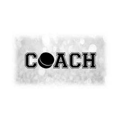Sports Clipart: Black Word 'Coach' in Collegiate Block Type with Bold Hockey Puck as Letter 'O' for Coaches - Digital Download SVG & PNG