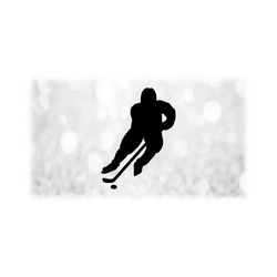 Sports Clipart: Black Hockey Player Silhouette in Playing Stance with Puck and Stick for Players Teams Coaches - Digital Download SVG & PNG