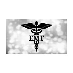 Medical Clipart: Black Medical Caduceus Symbol Silhouette with EMT for Emergency Medical Technician Staff - Digital Download svg png dxf pdf