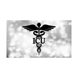 Medical Clipart: Black Medical Caduceus Symbol Silhouette with ICU for Intensive Care Unit Hospital Staff - Digital Download svg png dxf pdf