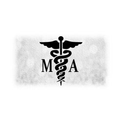 Medical Clipart: Black Simple Medical Caduceus Symbol Silhouette with Letters 'MA' for Medical Assistant - Digital Download SVG & PNG