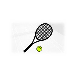 Sports Clipart: Black Tennis Racket Silhouette w/ Strings and Yellow Ball - Players Teams Coaches Parents - Digital Download svg [ng dxf pdf