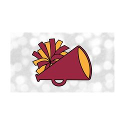 Sports Clipart: Maroon & Gold Cheerleader Megaphone with Pom Pom on Black Background for Cheer / Cheering - Digital Download svg png dxf pdf