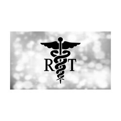 Medical Clipart: Black Simple Medical Caduceus Symbol Silhouette with Letters 'RT' for Radiology Technician - Digital Download SVG & PNG