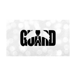 Sports Clipart: Bold Black Word 'Guard' with Cutout of Crossed Marching Band Flags, Change Color Yourself - Digital Download SVG & PNG