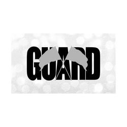 Sports Clipart: Bold Black Word 'Guard' with Overlay of Gray Crossed Marching Band Flags, Change Color Yourself - Digital Download SVG & PNG