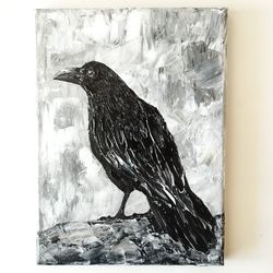 Beautiful Crow Acrylic Painting Bird Art on Canvas