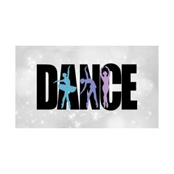 Sports Clipart: Black Bold Word 'Dance' w/ Three Different Dancer / Ballerina Pastel Silhouettes Layered on Top - Digital Download SVG & PNG