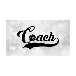Sports Clipart: Word 'Coach' in Fancy Script Type Lettering, Baseball Style Swoosh Underline, and Volleyball - Digital Download SVG & PNG