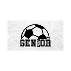 Sports Clipart: Black Half Soccer Ball with Word 'SENIOR' in Collegiate Style and Graduation Year 2024 - Digital Download svg png dxf pdf