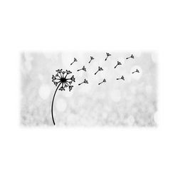 Nature Clipart: Black Dried Dandelion Flower with Seeds Blowing off and into the Wind on Transparent Background - Digital Download SVG & PNG