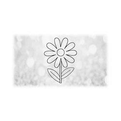 Flower/Nature Clipart: Simple Easy Black Doodle Daisy Silhouette Outline with Petals and Stem - Flower Design - Digital Download SVG & PNG