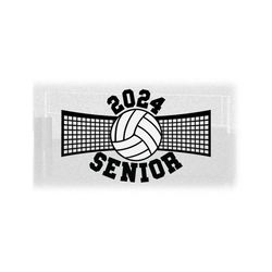 Sports Clipart: Black and White Volleyball over Net with Words '2024' and 'Senior' for Players and Teams - Digital Download svg png dxf pdf