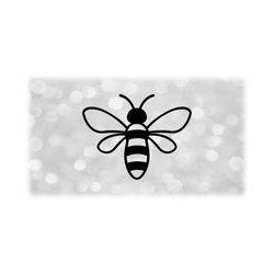 Animal Clipart: Simple Easy All Black Honey Bee or Bumble Bee Silhouette with Antennae, Head, Body, Wings, Legs - Digital Download SVG & PNG