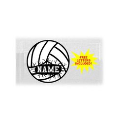 Sports Clipart: Black and White Volleyball w/Cracked Open Name Frame Space to Add Player Name/Team Name - Digital Download svg png dfx pdf