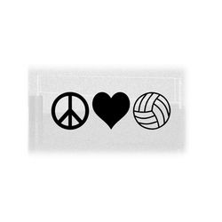 Sports Clipart: Black Peace, Love, Volleyball Symbols (Sign, Heart, Ball) - Change Color with Your Own Software - Digital Download SVG & PNG