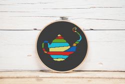 Teapot cross stitch pattern Colorful kitchen decor Cross stitch teapot Simple cute cross stitch Stained glass Digital
