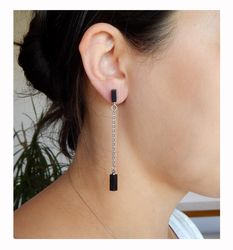 Stylish minimalist earrings. Ebony chain earrings