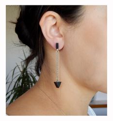 Minimalist earrings. Stylish earrings on chains made of ebony.
