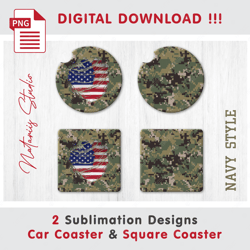 2 Navy Camouflage Patterns - Sublimation Waterslade Patterns - Car Coaster Design - Digital Download