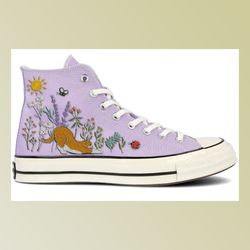 Converse Embroidered, Garden Flower Embroidered Shoes, Converse Custom Small Flower, Pet Embroidered Design Shoes, Flowe