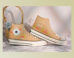 Custom Embroidery Shoes, Flower Converse Handmade, Women's Shoes, Wedding Gift, Converse Hi Chuck 1970s, Wedding Sneaker