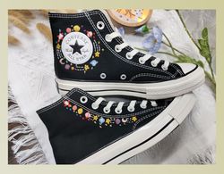 Custom Embroidery Shoes, Flower Converse Handmade, Women's Shoes, Wedding Gift, Converse Hi Chuck 1970s, Wedding Sneaker