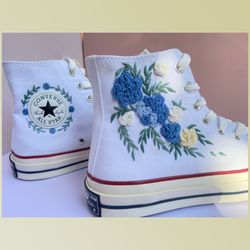 Custom Floral Embroidered Shoes, Handmade Embroidered Converse, Converse Custom, Converse Wreath Flower, Custom Flower C