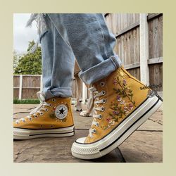 Universe Embroidered Converse, Flower Converse, Converse Chuck Taylor 1970s Custom Floral Embroidery, Universe And Stars