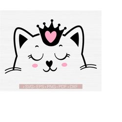 Cat Face Svg, Cute Cat Face with Crown, Sweet Cat Face Svg, Animals Svg, Baby Shower Boy Girl Svg Cut File For Cricut, Cat Face Png Download