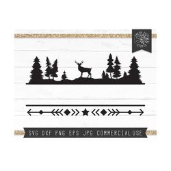 Deer Family Name Monogram Split Frame SVG Cut Files Instant Download, Buck svg, Deer svg, Forest Silhouette, Camping svg, Hunting SVG dxf