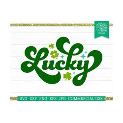 Lucky SVG St Patricks Day Irish Cut File for Cricut Silhouette, Retro Lettering, Vintage Saying for Spring, Happy go Lucky, Shamrock Heart