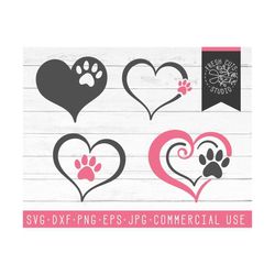 Heart Paw SVG Cut files, Cameo Silhouette Cricut, Dog Lover, Animal Rescue, Cuttable Design, Vector Eps PNG, Dxf Cutting Vinyl, Clipart PNG