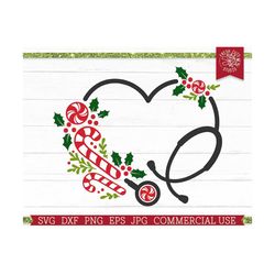 Christmas Nurse svg Stethoscope Heart Cut File Cricut Silhouette, Candy Cane, CNA RN EMT, Nursing School, Monogram Frame, dxf Eps Png jpg