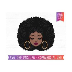 Afro Black Woman SVG, Layered Afro Cut File, Hoops svg, Pretty Face svg, Red Lips svg, Eyelashes svg, Makeup svg, African American Girl svg