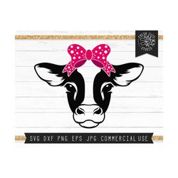 Cow Svg Cut File, Cute Cow Face Clipart, Cow with Bow Svg Cutting File for Cricut, Silhouette, Instant Download, Farm Animal, Dairy Cow Png