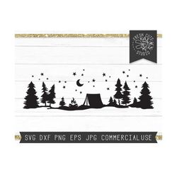 Tent in Forest, Camping svg, Hiking svg, Tent Silhouette svg, Camp, Tent in Woods, Tent Cut file for Cricut, Campfire svg png jpg dxf eps