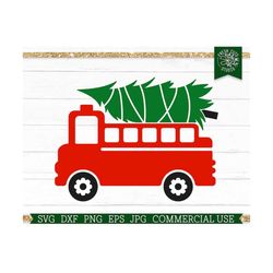 Firetruck SVG Christmas Tree, Fire Truck with Tree Clipart, Christmas SVG for Boys, Firefighter Cut file for cricut, Firetruck Toy Png Dxf