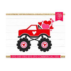 Valentines Monster Truck with Hearts SVG Cut File for Cricut, Silhouette, Valentine Truck SVG png print file, dxf, Loads of Love svg, Hearts