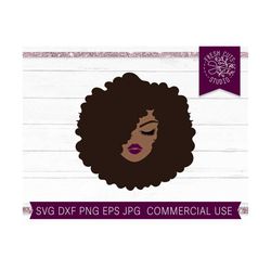 Black Woman SVG Cut File, Afro SVG Girl, Black Girl svg, Pretty Face svg, Lips svg, Lashes svg, Lips and Lashes, Eyelashes svg, Curly hair
