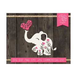 Elephant SVG Cut File for Cricut, Instant Download, Baby Elephant SVG, Baby Shower Svg, Hearts Svg, Baby Elephant Silhouette SVG Dxf Png