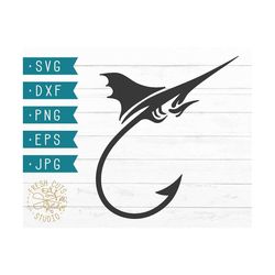 Fishing Hook SVG Cut File for Cricut Silhouette, Fishing svg, Fishing Logo Clipart, Marlin Fishing, Marlin SVG, Swordfish Svg Design Dxf png