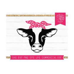 Cow SVG for Girls, Valentine's Day SVG Farm Valentine Cow Cut File for Cricut, Silhouette, Cute Cow Svg, Cow Face, Girl Cow Head Bandana