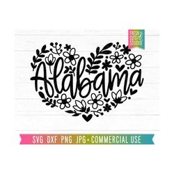 Alabama SVG Cut File, State Name Heart, Floral Alabama PNG, Alabama Shirt Design PNG Sublimation Digital Download, Flower Heart svg