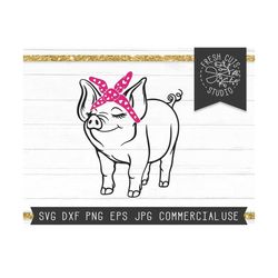 Pig SVG Cut File, Pig with Bandana, Piglet Svg File, Girl Pig Svg, Farm Girl svg, Heart Bandana Svg, Valentine Pig Clipart, Instant Download