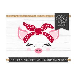 Pig SVG, Pig Face SVG Cut File for Cricut, Farm Svg, Pig with Bandana svg, Eyelashes svg, Pretty Pig svg, Pig Clipart, Piglet svg dxf png