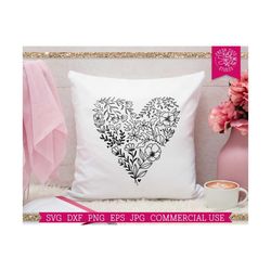 Flower Heart SVG Cut File for Cricut Silhouette, Floral Valentine Heart Design, Poppy Laurel Garden Spring svg, Farmhouse Valentine's Day