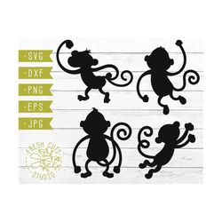 cute monkey svg silhouette cut files, monkey clipart vector dxf cutting files, for cameo cricut vinyl decal stickers, scrapbook monkey png