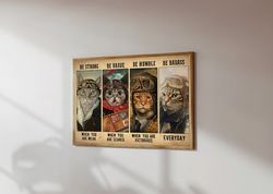 Cat Pilot Poster, Cat Pilot Be Badass, Be Strong, Be Brave, Be Humble, Inspirational Poster, Cat Pilot Wall Art Print,Ca